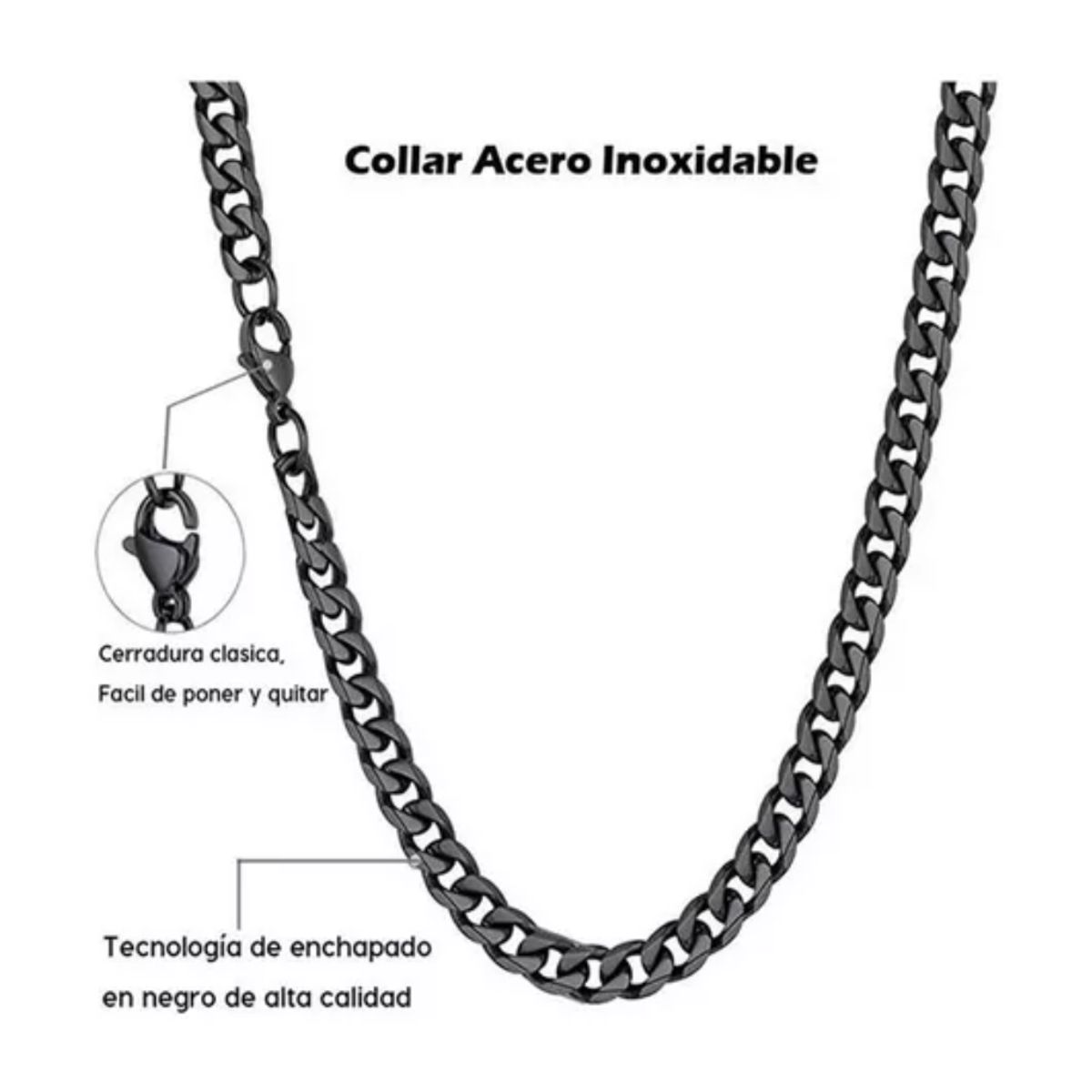 ZG JOYAS - Collar Cadena Hombre Acero Inoxidable Grumet 7mm 50cm 60cm