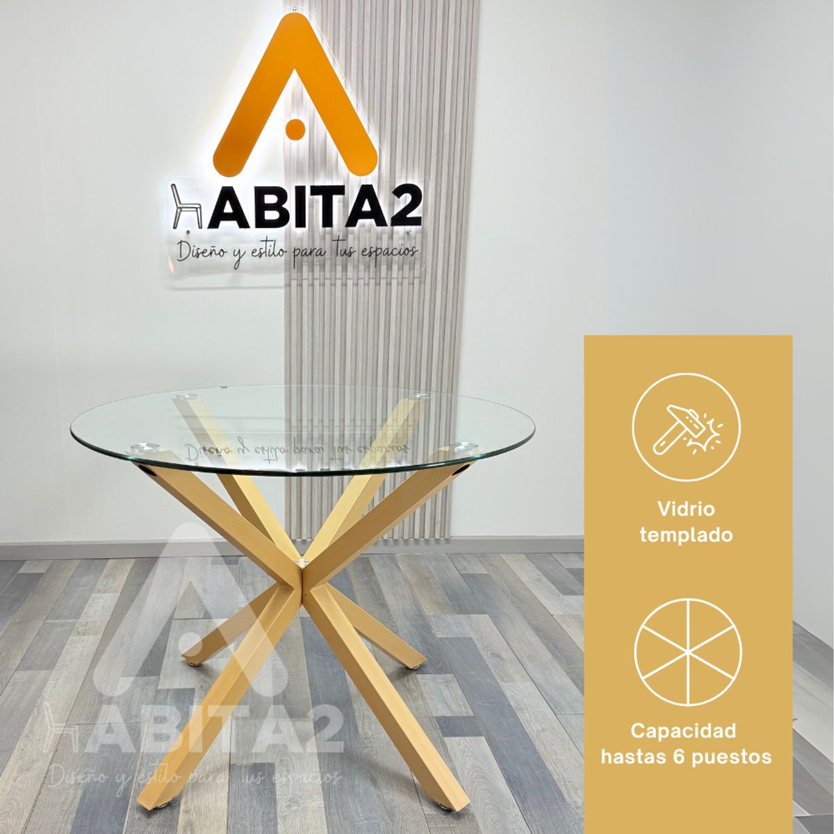 HABITA2 CHILE - Mesa de comedor redonda vidrio 6 personas nórdica 120cm