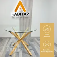 Mesa de comedor redonda vidrio 6 personas nórdica 120cm