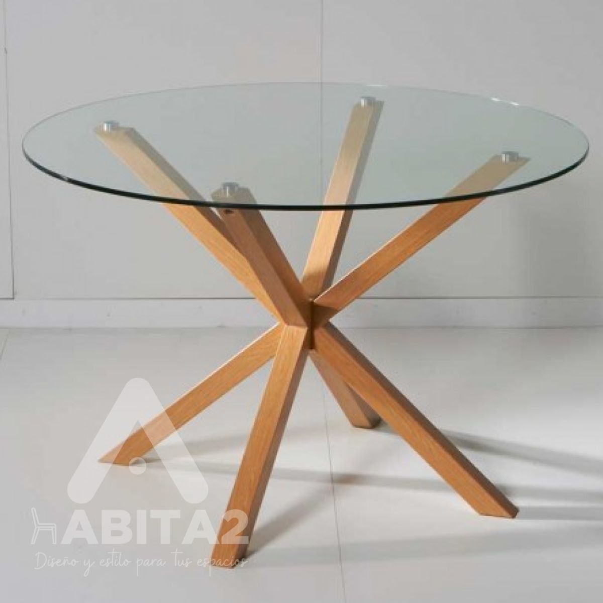 HABITA2 CHILE - Mesa de comedor redonda vidrio 4 personas nórdica 100cm