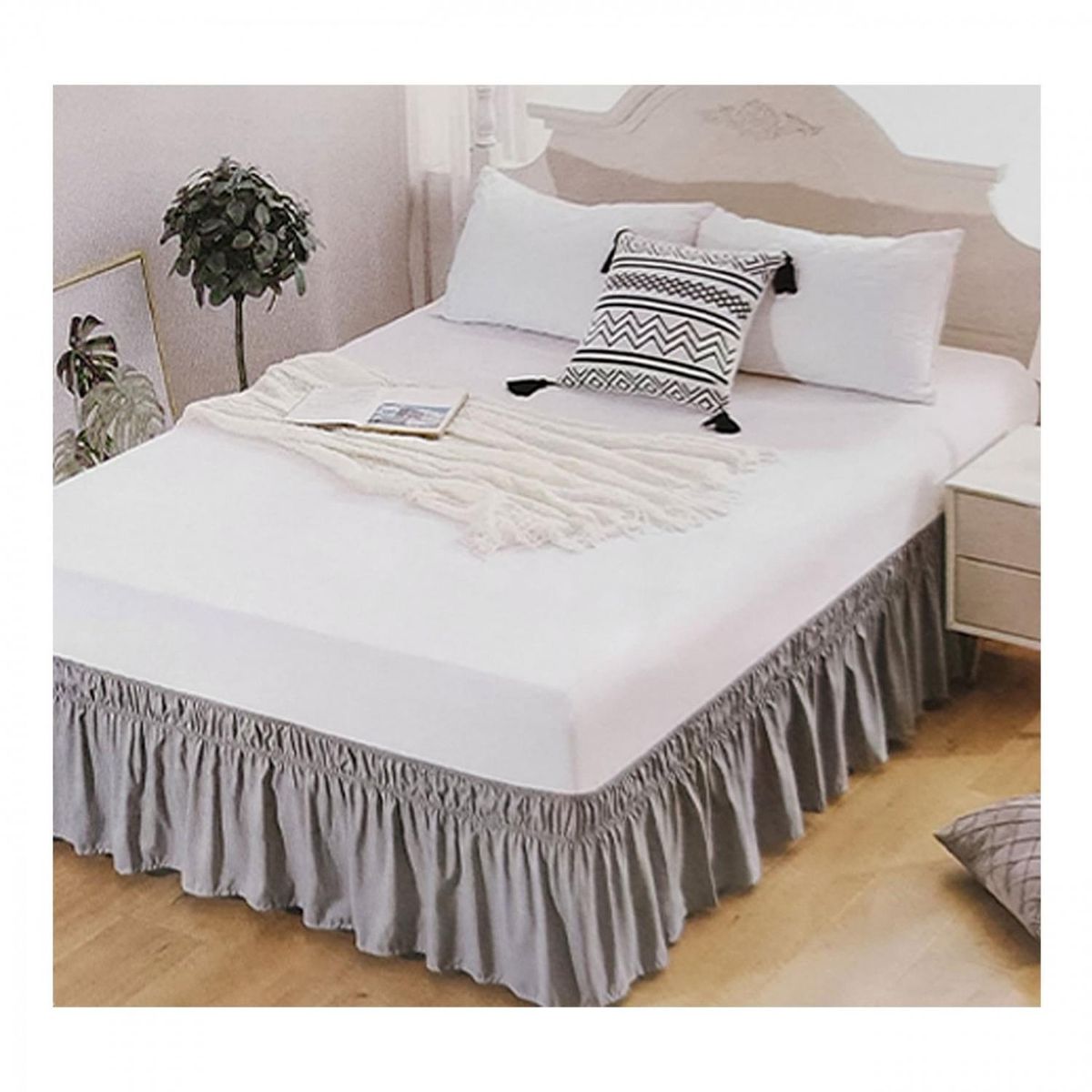 GENERICO - Faldon Para Cama 2.5 Plazas - Gris - King