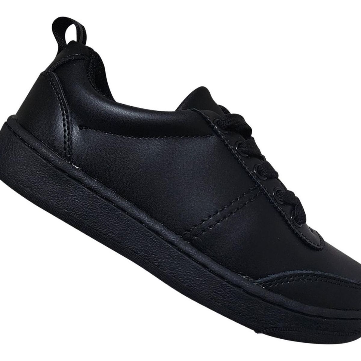 GENERICO - Zapatilla Juvenil Negra De Cuero Temporada Escolar Negro7500