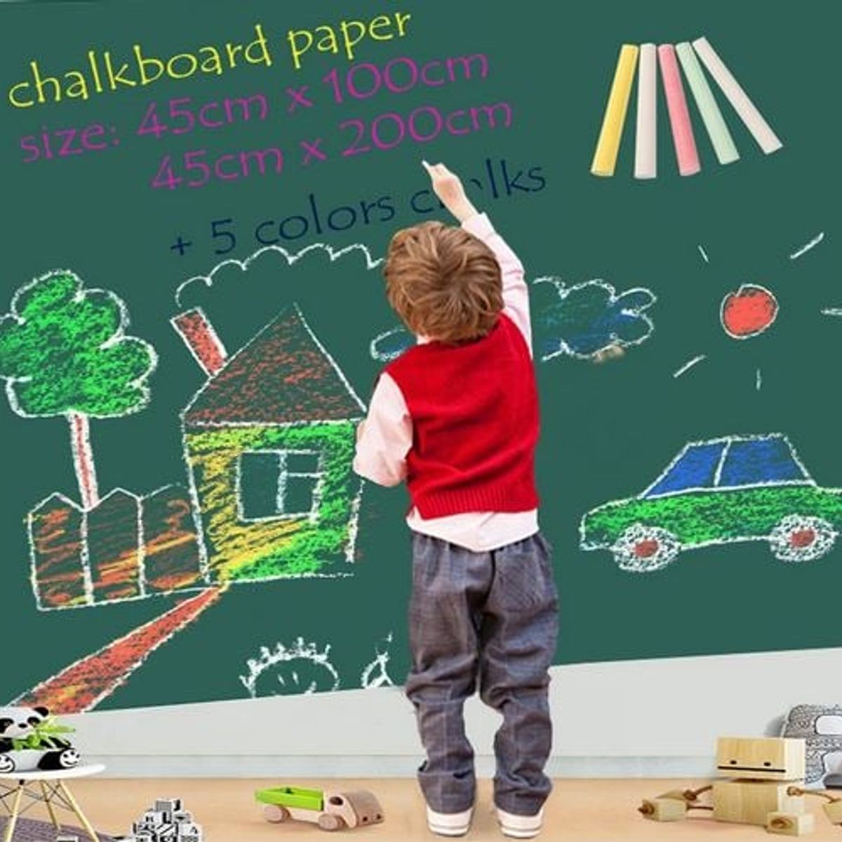 GENERICO - Pizarra Sticker Autoadhesiva Vinilo + Tizas Surtidas