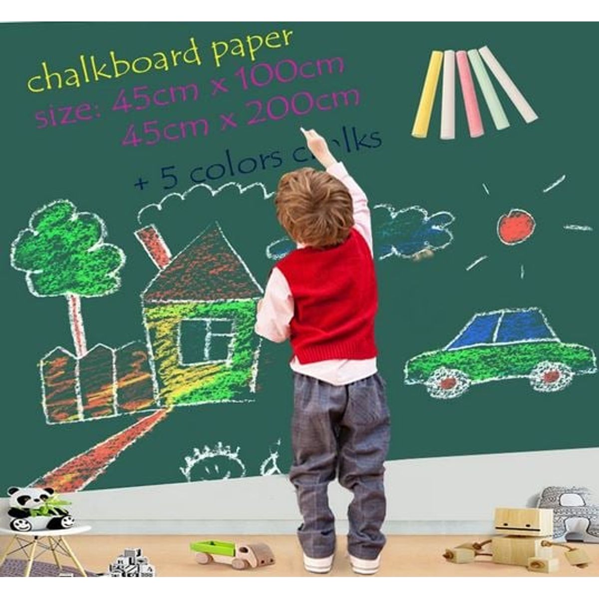 GENERICO - Pizarra Sticker Autoadhesiva Vinilo + Tizas Surtidas