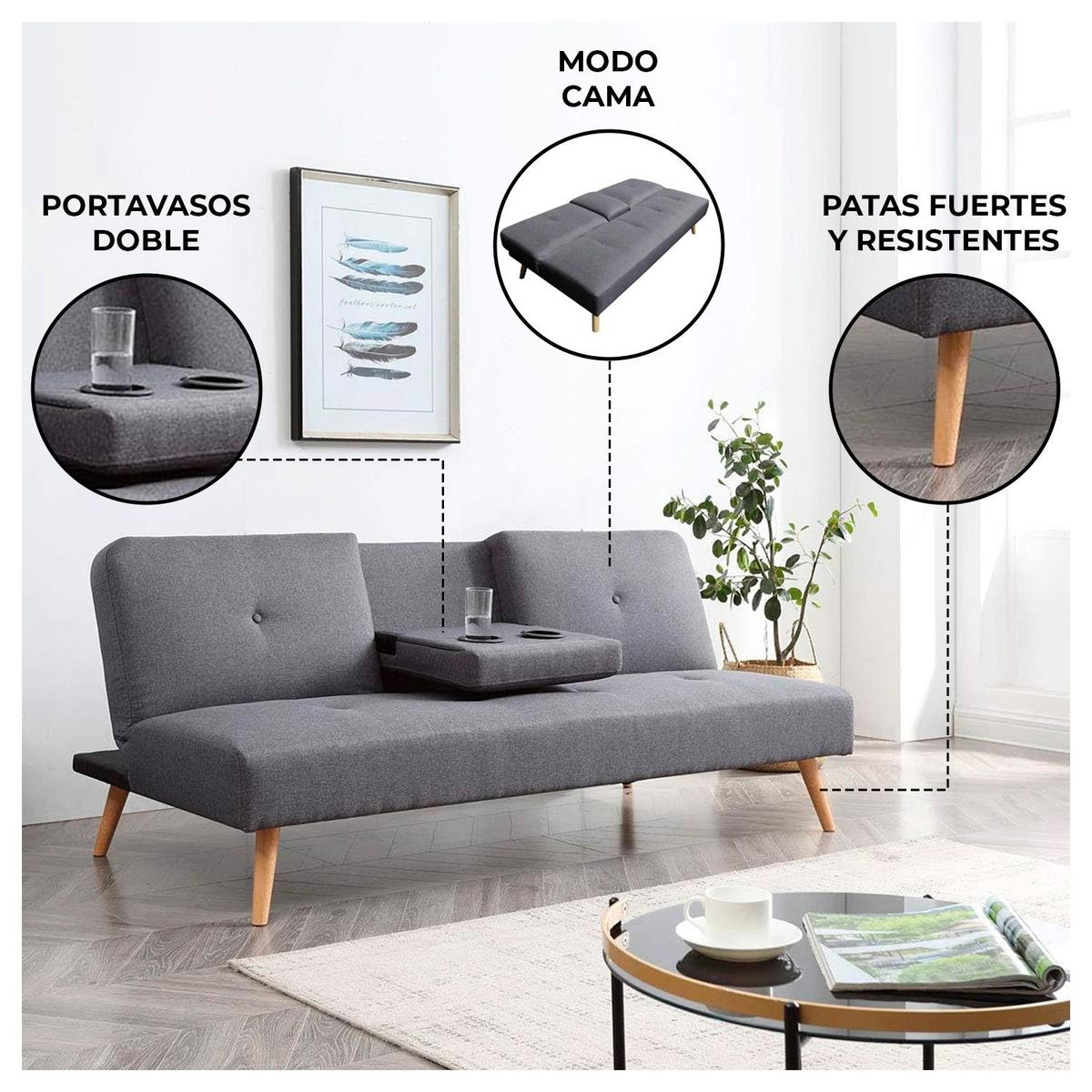 GLOBAL LATIN GROUP - Futón Sofá Cama Vonanda Reclinable Gris