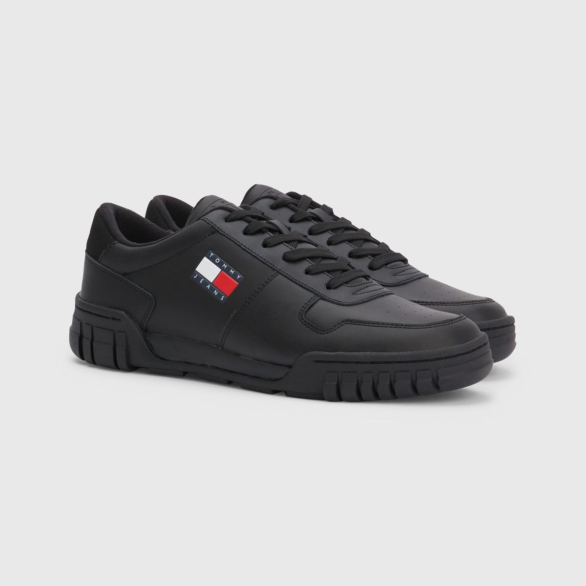 TOMMY HILFIGER - Zapatillas Retro De Cuero   Negro Tommy Hilfiger