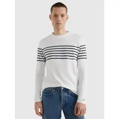 TOMMY HILFIGER - Polera Striped Con Logo Blanco