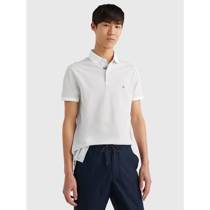 TOMMY HILFIGER - Polo Microestampada Slim Fit Blanco Tommy Hilfiger