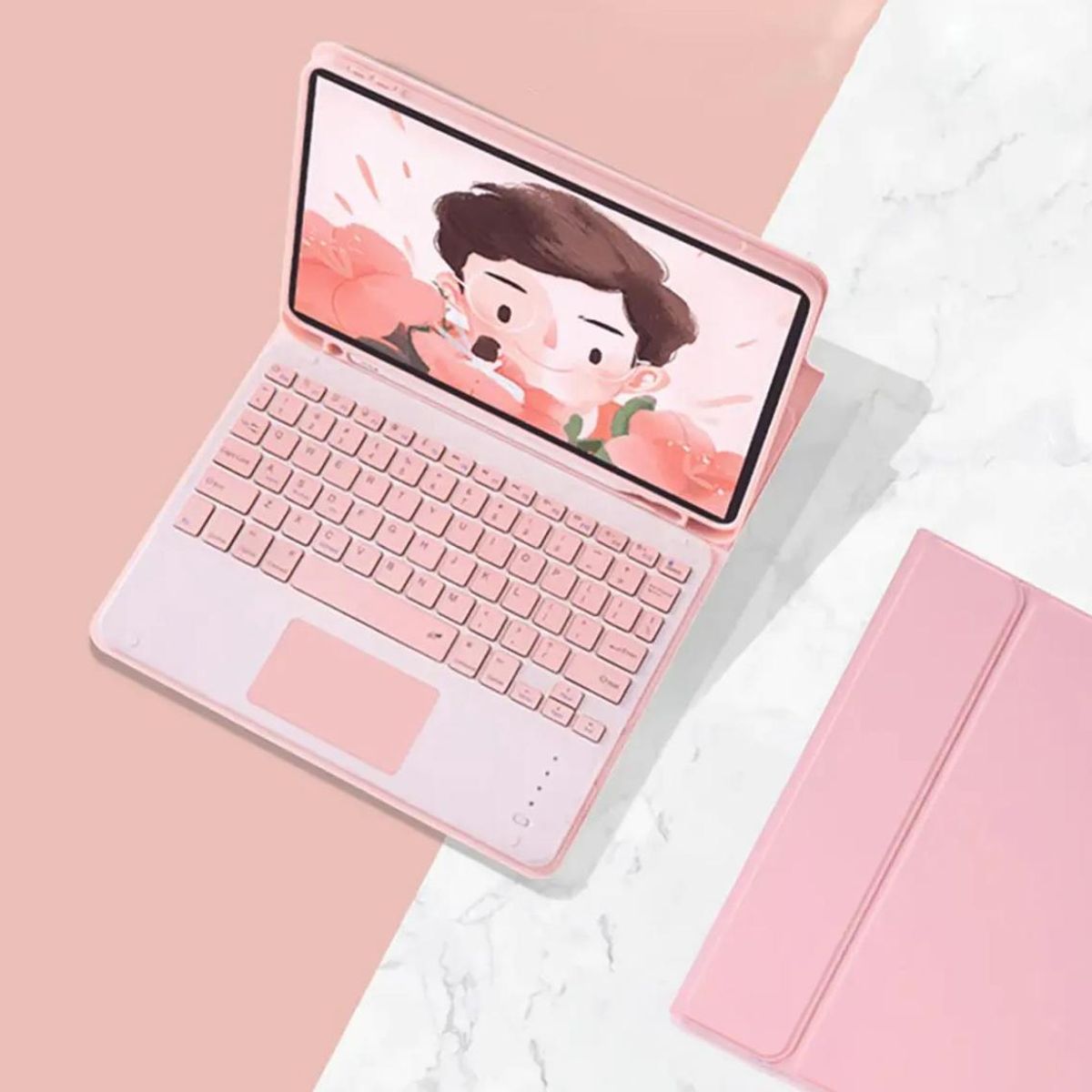 GENERICO - Funda Con Teclado Para Ipad 9.7 5ta y 6ta Generacion y Ranura Rosada