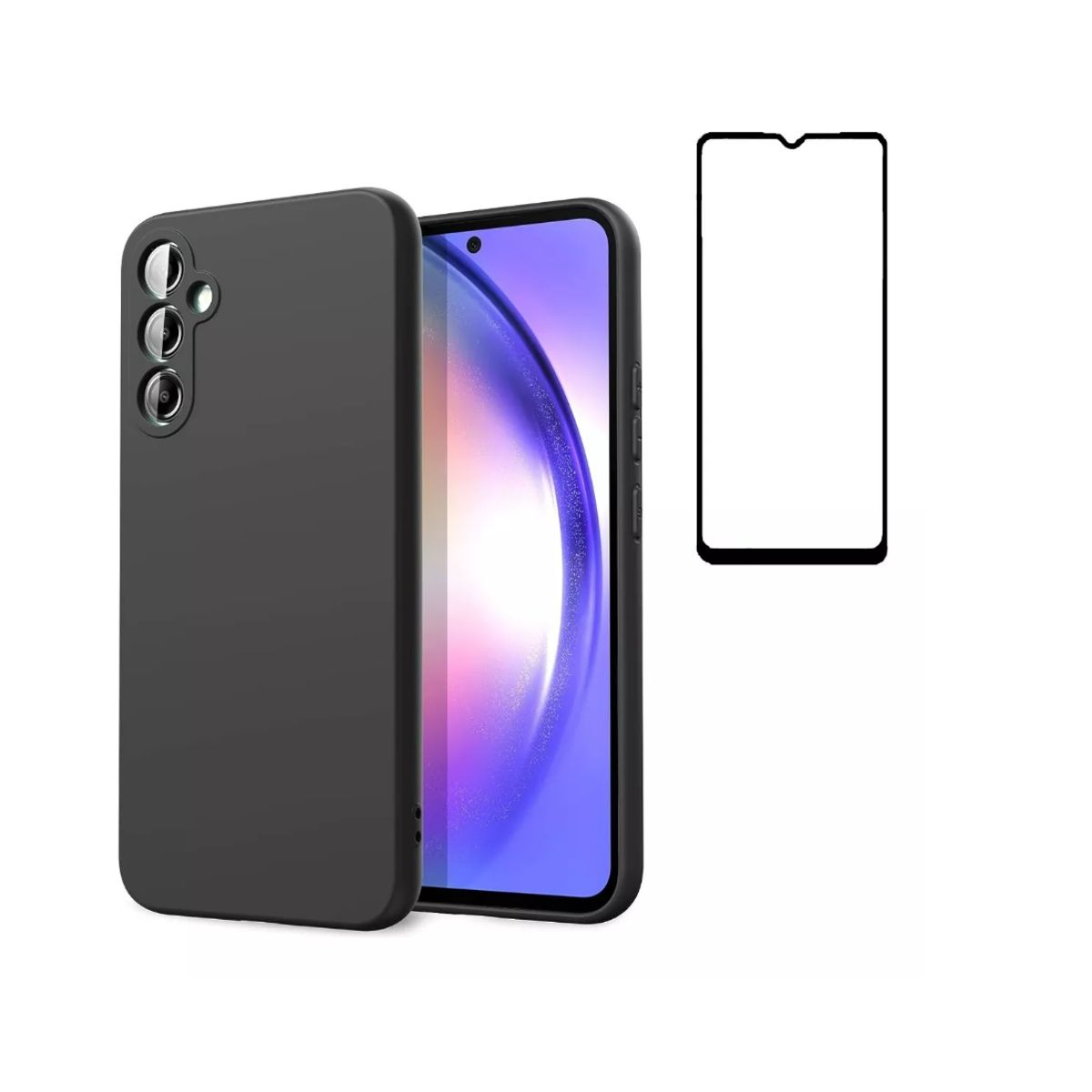 GENERICO - Carcasa Silicona Para Samsung A15 + Lamina Completa Negro