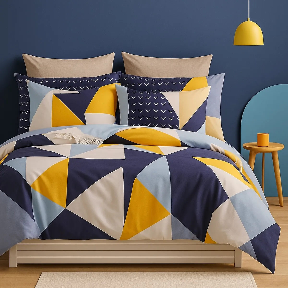 ANNGEBUT - Juego de Sábanas 1.5 Plazas Poliester – Estampado Triángulos - ANNGEBUT