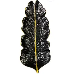 GENERICO - BANDEJA DECORATIVA CON FORMA DE HOJA ONDULADA NEGRA