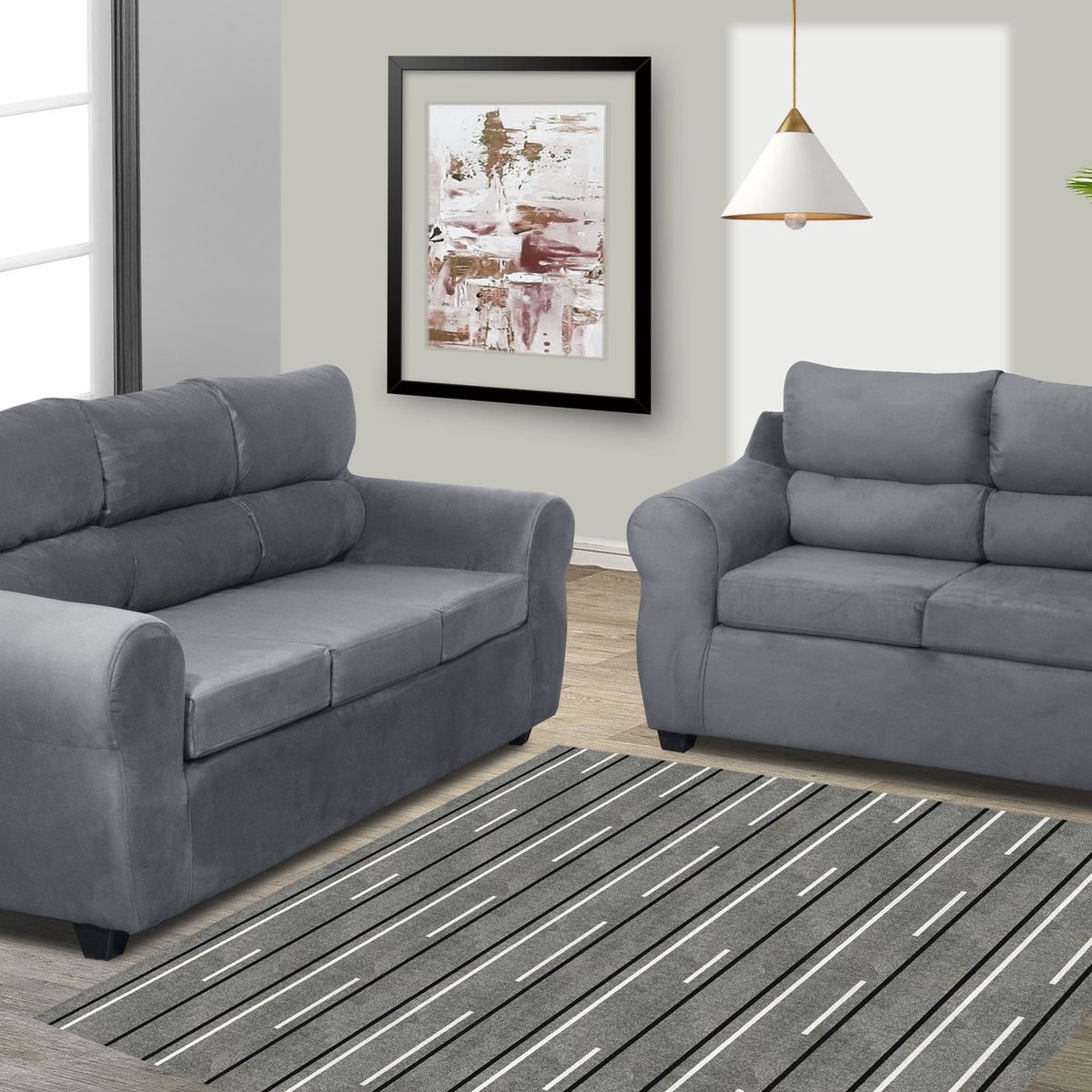 GENERICO - Juego de Living Dubai 3-2 Sofá 3 cuerpos + Sofá 2 de Cuerpos Gris