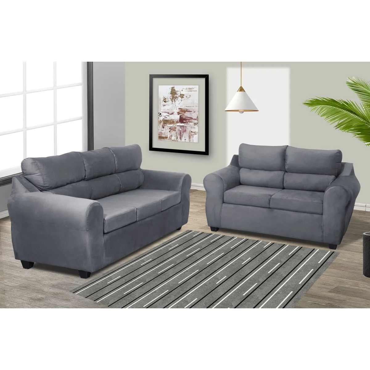 GENERICO - Juego de Living Dubai 3-2 Sofá 3 cuerpos + Sofá 2 de Cuerpos Gris