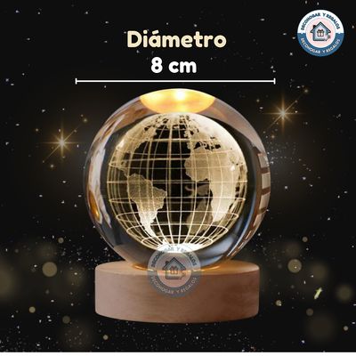 Imagen 2 del producto Lámpara de Noche Led Bola Cristal 3D Planeta Tierra 8cm