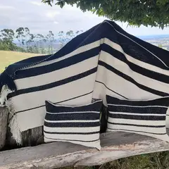 WITRALUN SOUTH AMERICA HANDMADE CRAFT - Conjunto de Cama King Negro Blanco a Telar Mapuche