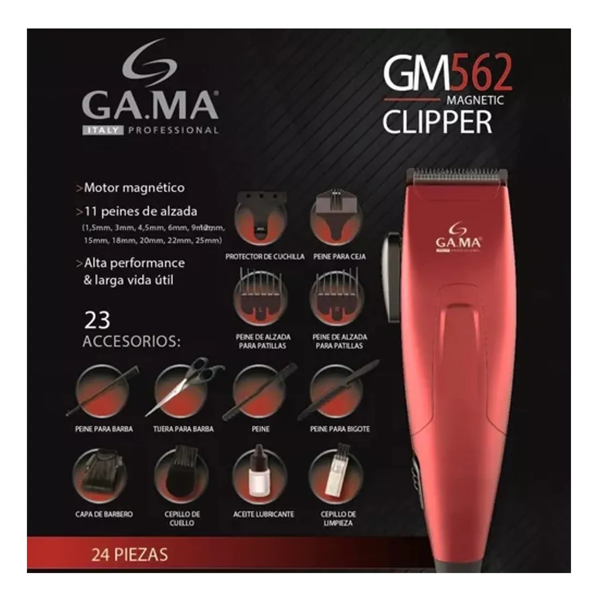 GAMA - CORTADOR DE CABELLO GAMA CLIPPER GM562 24 PIEZAS 220V