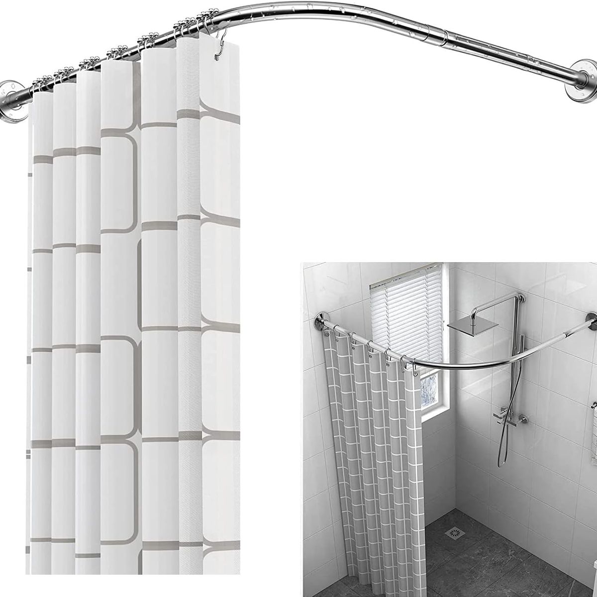 YOMYM - Barra Cortina Ducha Extensible 304 Acero Inoxidable Forma L 90-130cm