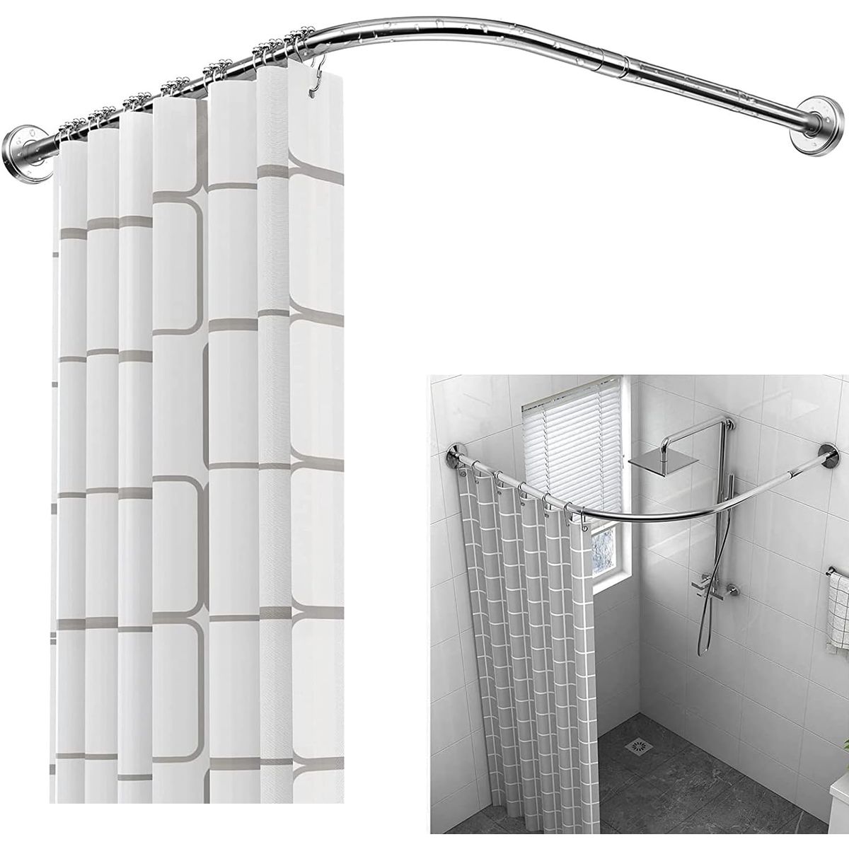YOMYM - Barra Cortina Ducha Extensible 304 Acero Inoxidable Forma L 90-130cm
