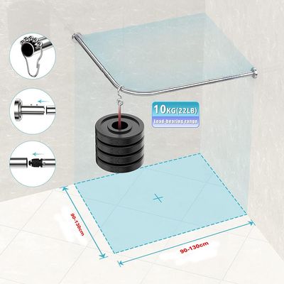 Imagen 2 del producto Barra Cortina Ducha Extensible 304 Acero Inoxidable Forma L 90-130cm