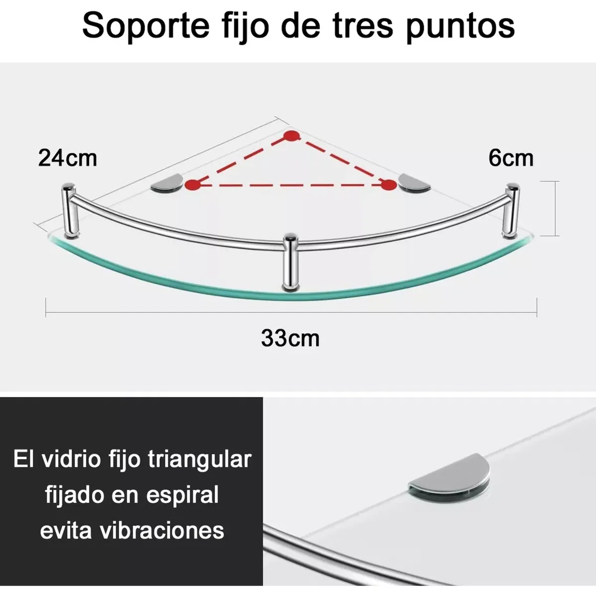 DEKANO - 2 Repisas Esquineras De Vidrio Para baño Cristal Templano