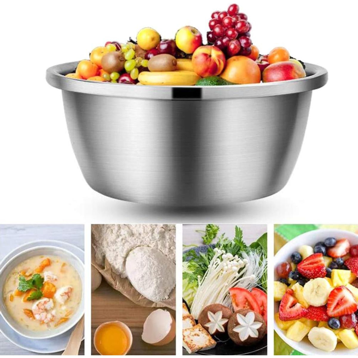 GENERICO - Bowl Ensaladera Redondo Base Plana Acero Cocina 34CM