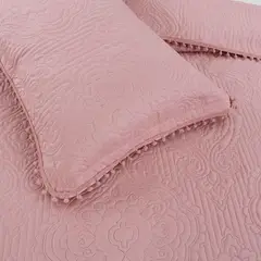 GENERICO - Cubrecama Quilt De Verano (Queen) Pompones - Rosa - 2 plazas
