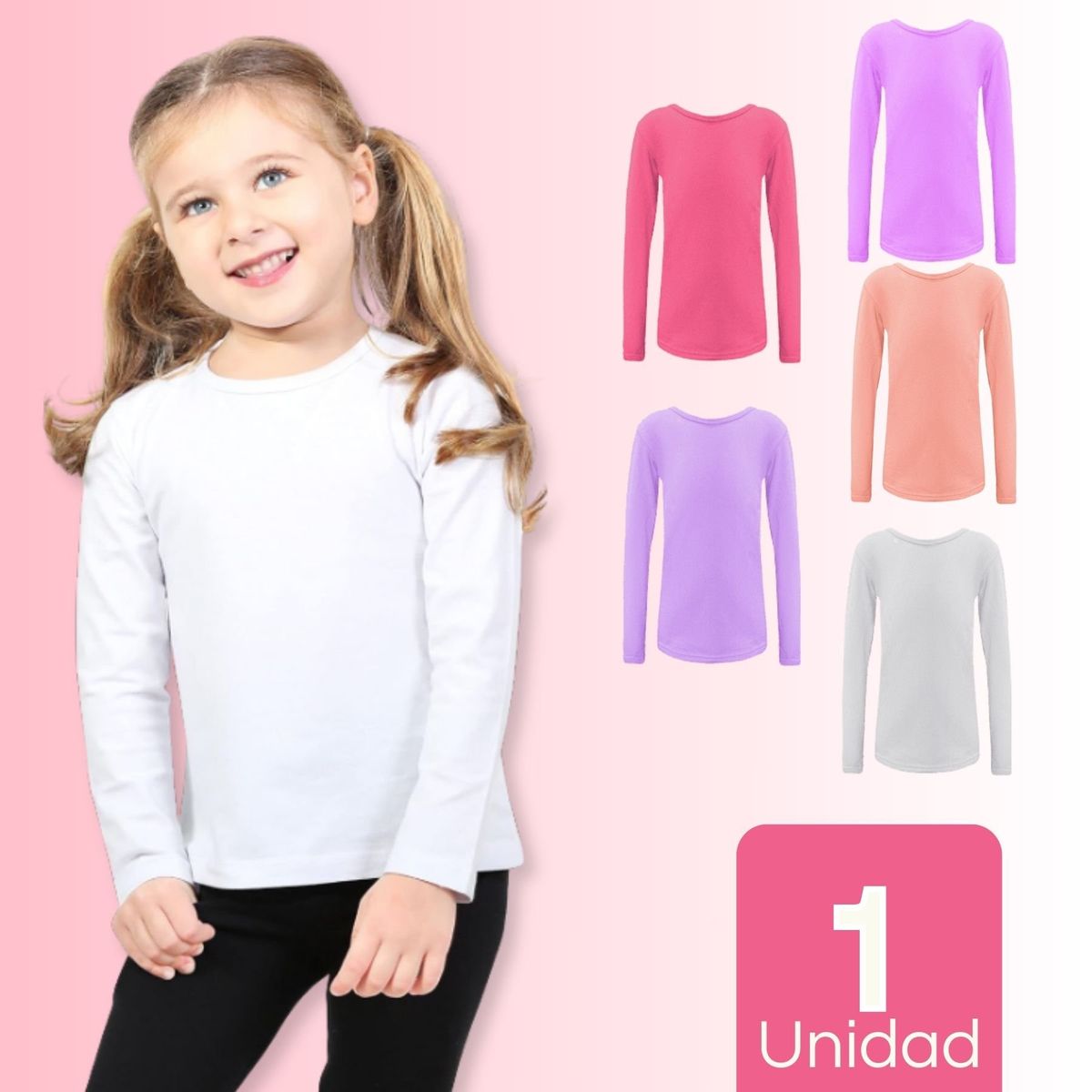 UTILISIMO - Pack 1 Camiseta Polar Primera Capa Invierno Niña Cuello Redondo