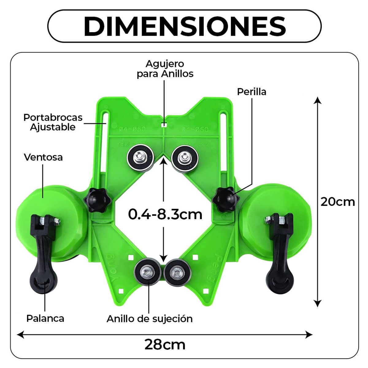 GENERICO - Guía Localizador Broca Copa Mármol Vidrio Cerámico 4-83mm