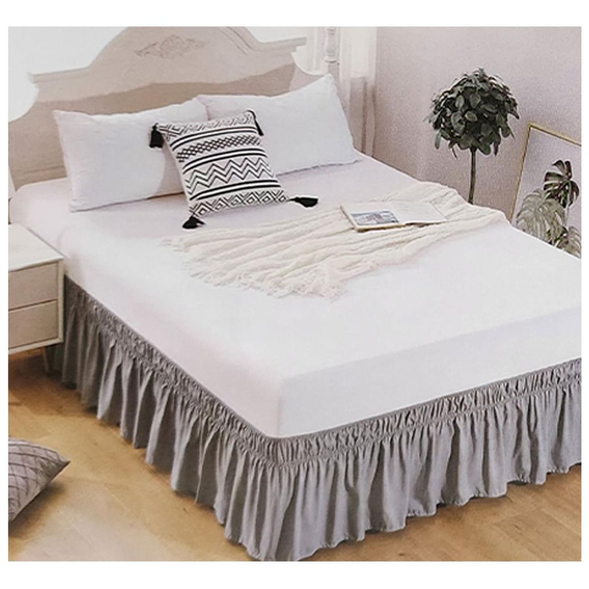 GENERICO - Faldon De Cama (Queen) - Gris - 2 plazas