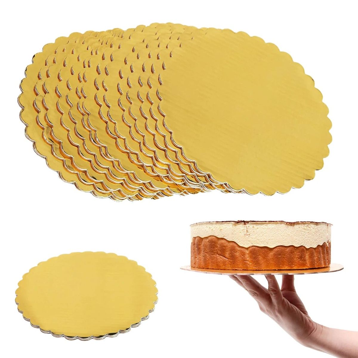 GENERICO - Base Tortas Redondo 24cm 6 Unidades Dorado