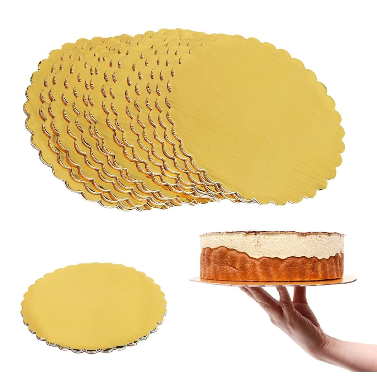 GENERICO - Base Tortas Redondo 24cm 6 Unidades Dorado