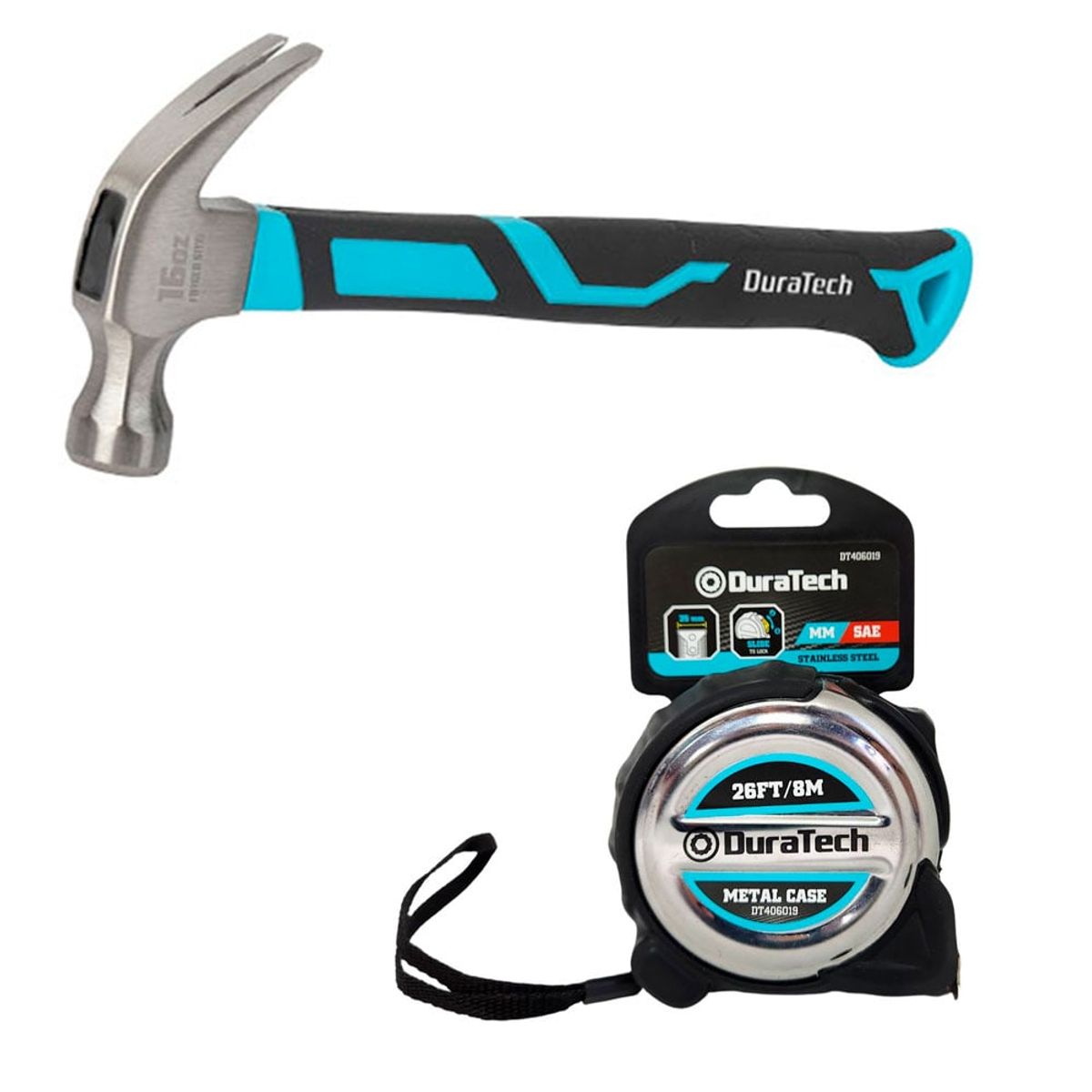 DURATECH - KIT MARTILLO + HUINCHA DE MEDIR 8 MTS DURATECH