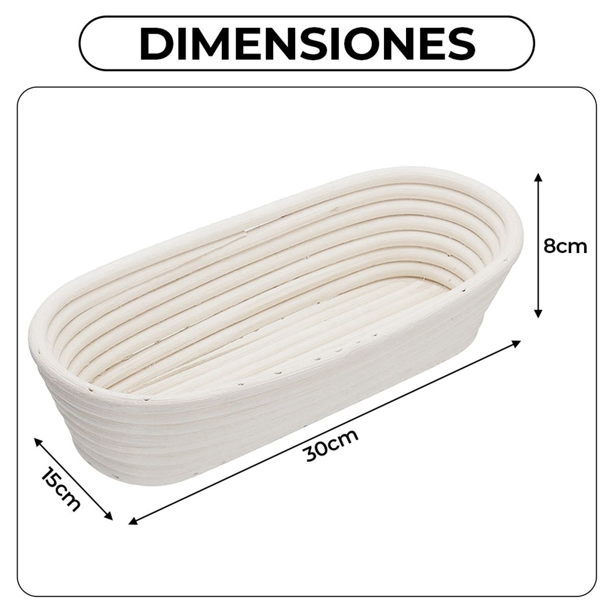 GENERICO - Banneton Ovalado 30x15x8 Cm Cesta De Rattan Con Funda Lino