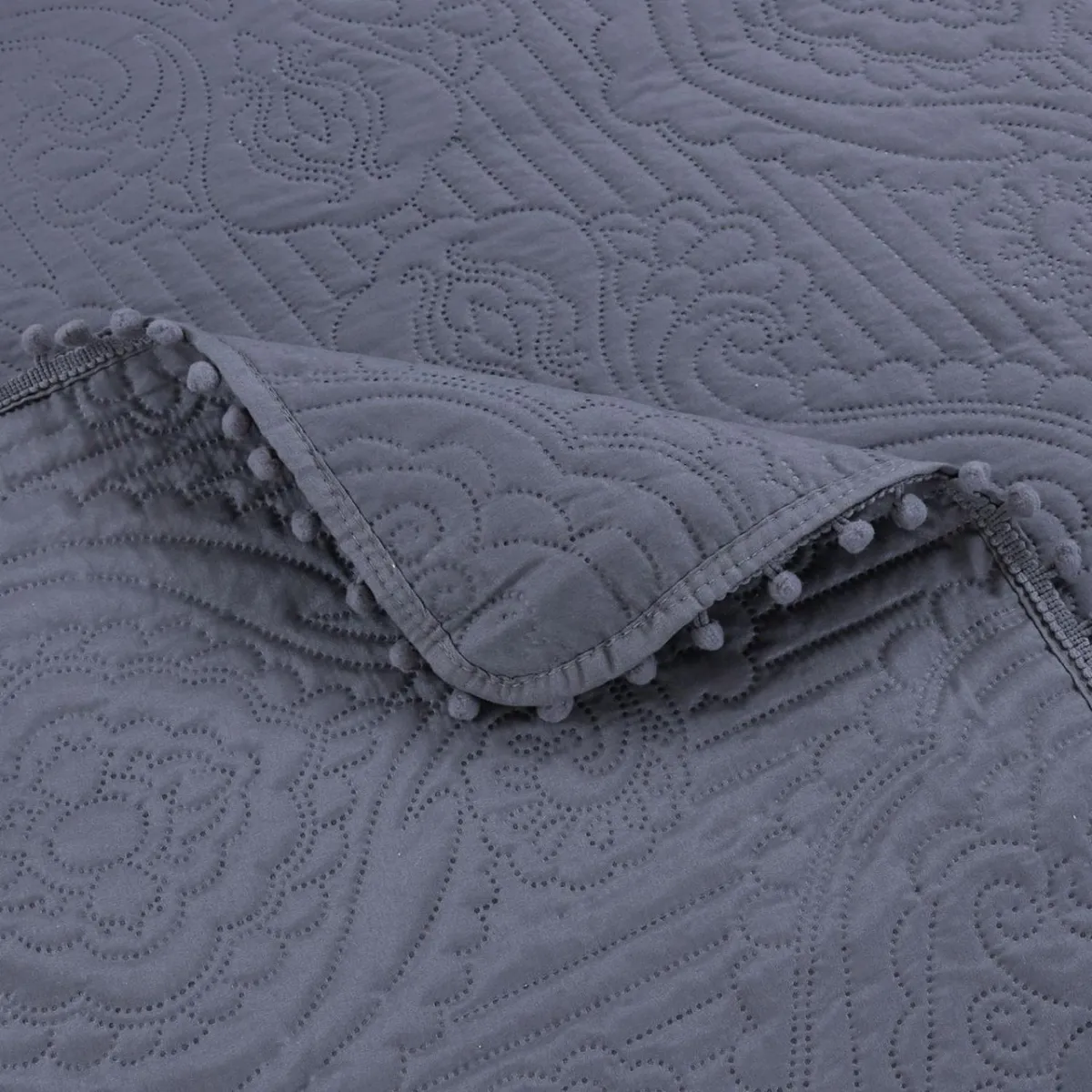 GENERICO - Cubrecama Quilt De Verano 2.5 Plazas Pompones - Gris - King