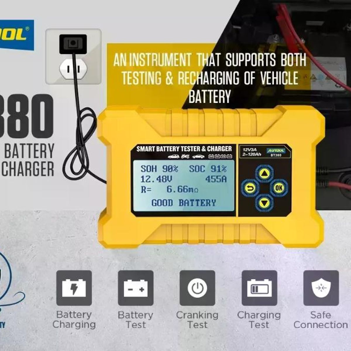 GENERICO - Bt380 Autool Probador Y Recarga De Baterías 12v
