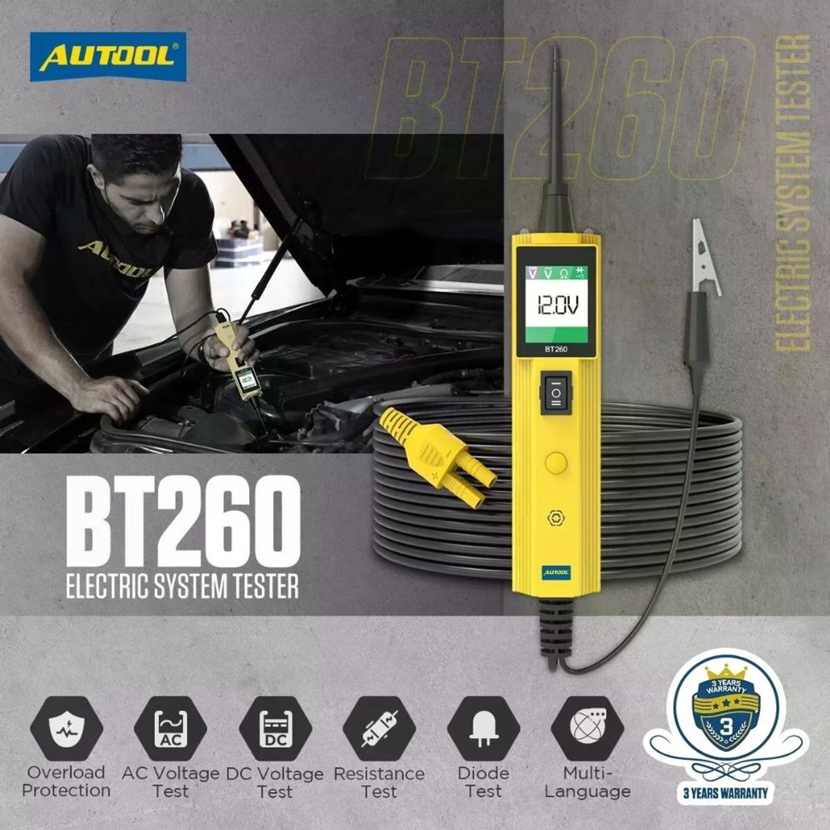 GENERICO - Bt260 Autool Probador Circuito Eléctrico Punta Lógica 12-24v