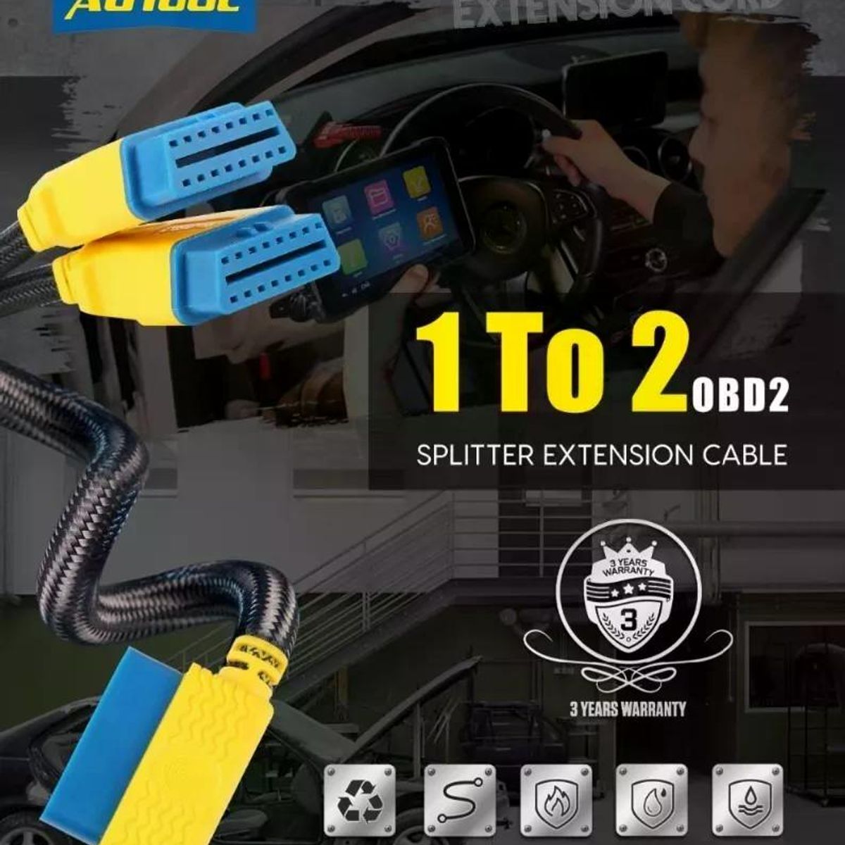 GENERICO - Cable Autool Adaptador Obd2 1 A 2 35 Cm