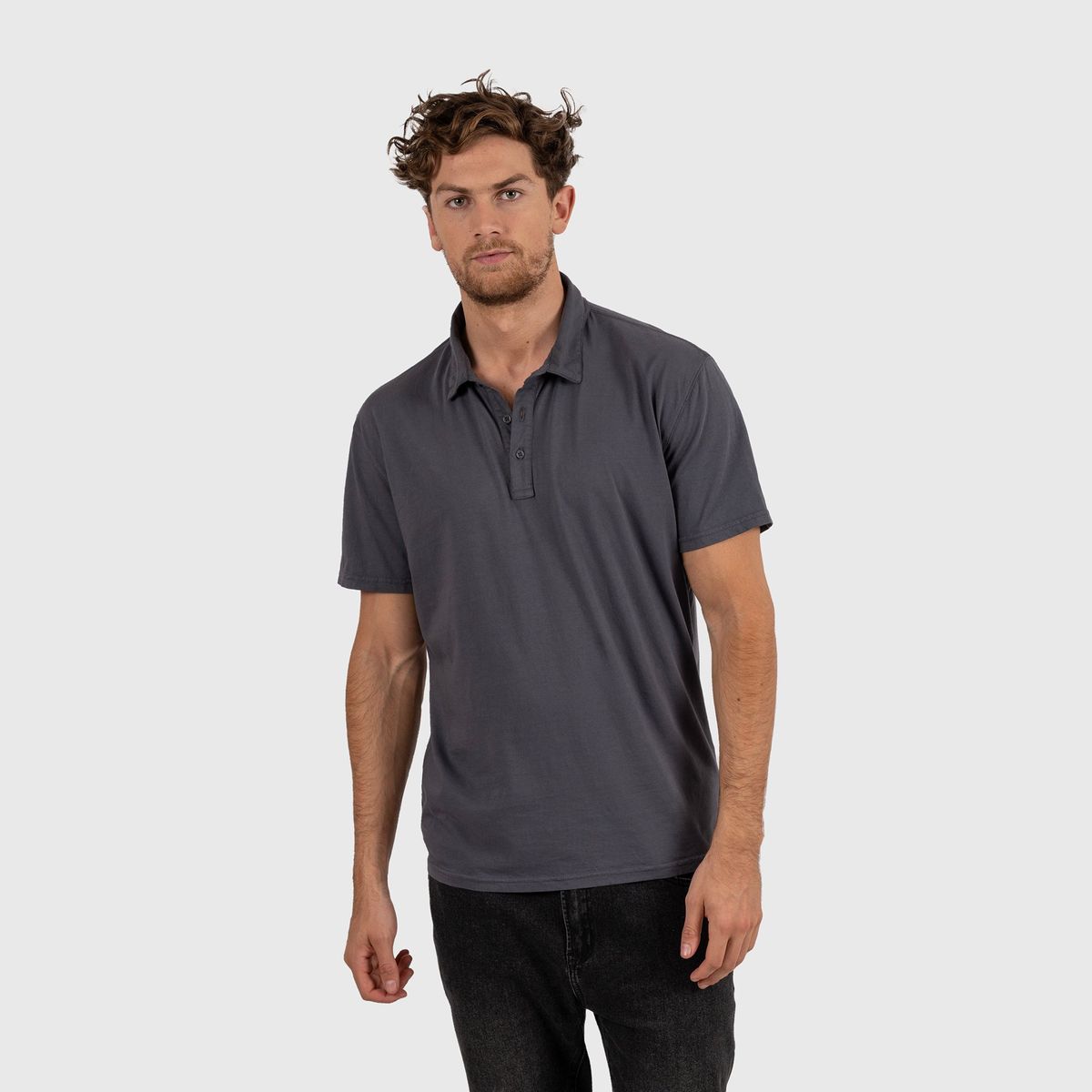 BLACK - Cotton Polo Tee Dark Grey Black Bubba
