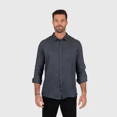BUBBA - Linen Shirt Stone Grey Black