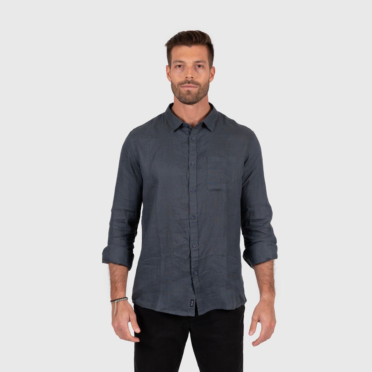 BLACK - Linen Shirt Stone Grey Black Bubba
