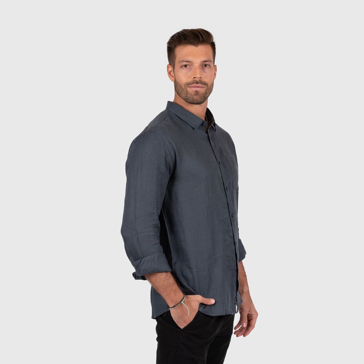 BLACK - Linen Shirt Stone Grey Black Bubba