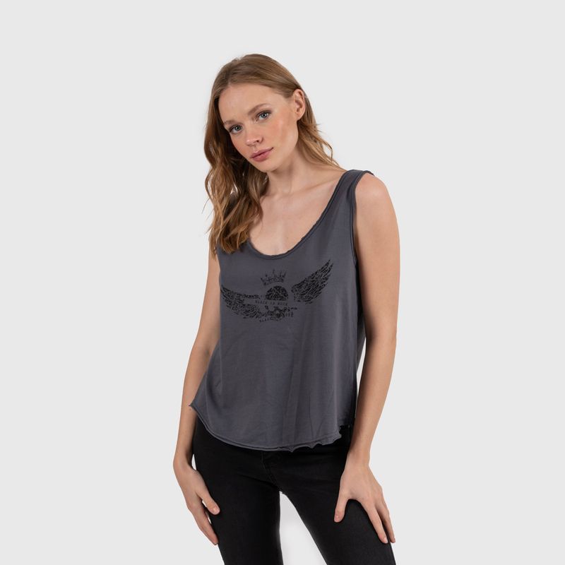 BLACK - Women Cotton Tank Tee Dark Grey Black Bubba