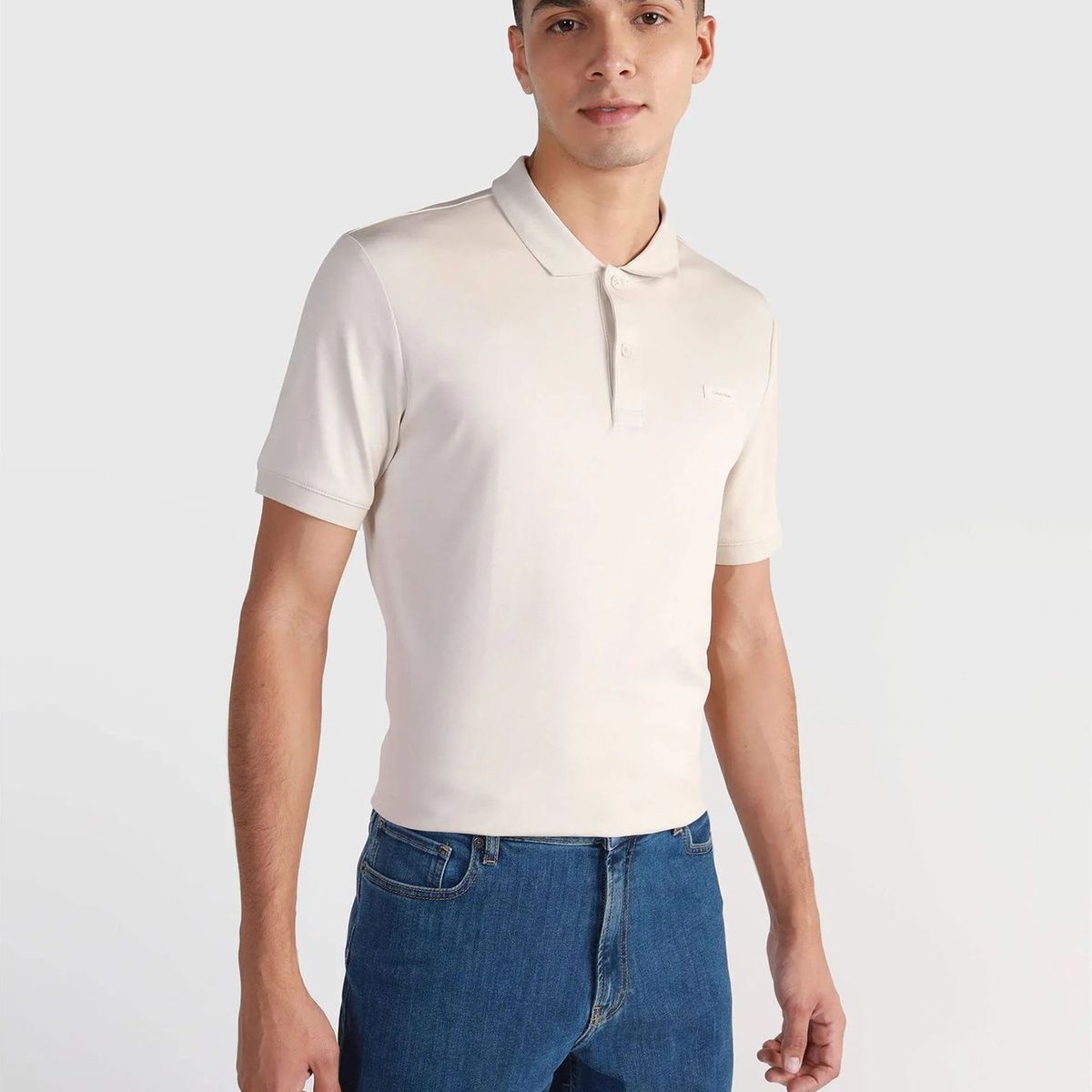 CALVIN KLEIN - Polera Smooth Slim Beige Calvin Klein