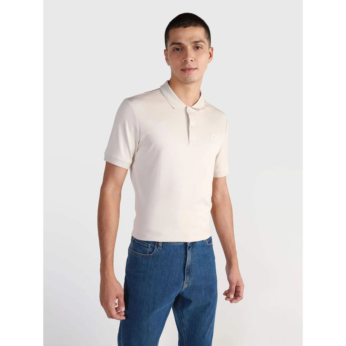 CALVIN KLEIN - Polera Smooth Slim Beige Calvin Klein