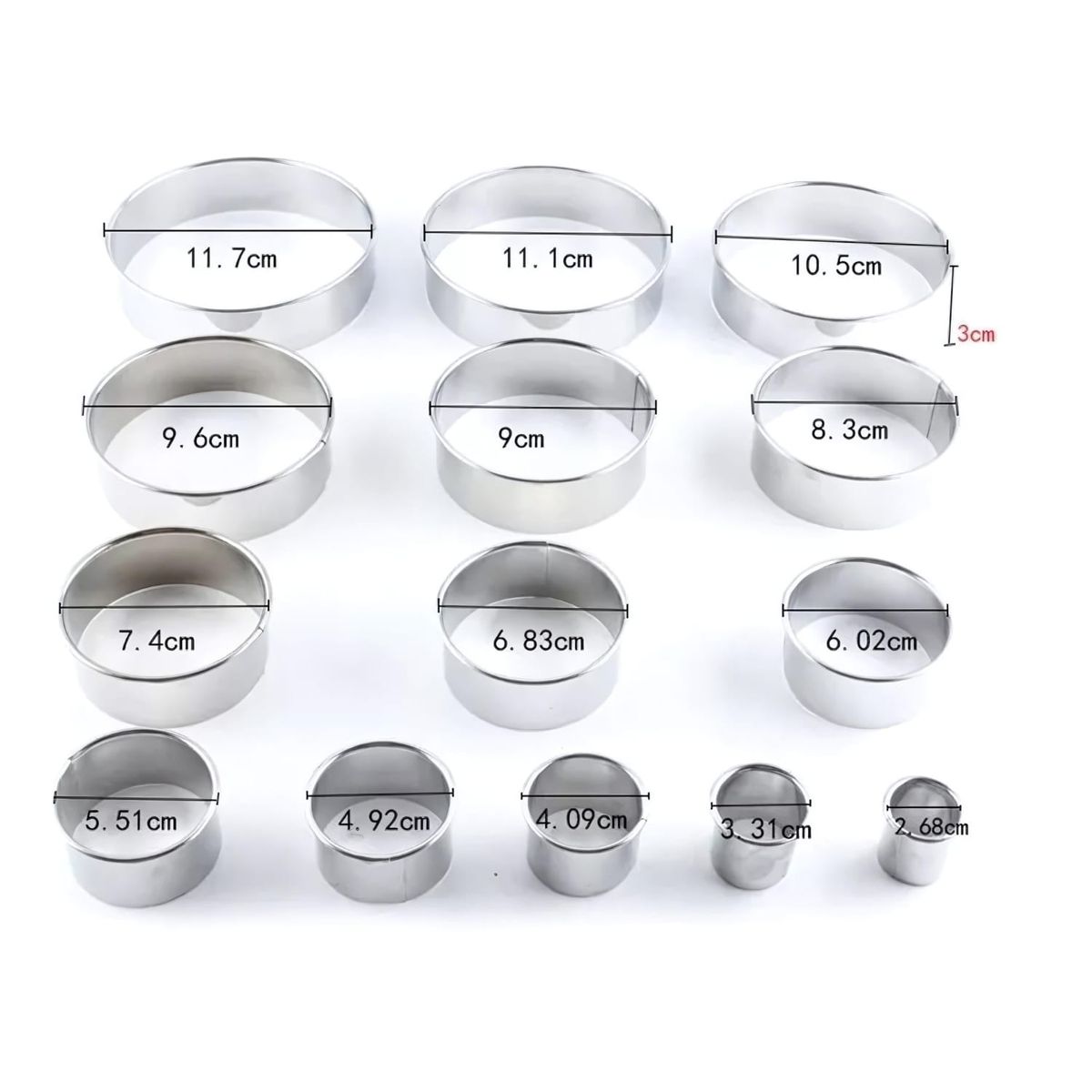 GENERICO - Set 14 Moldes Galletas Anillo Circular Cortador Reposteria