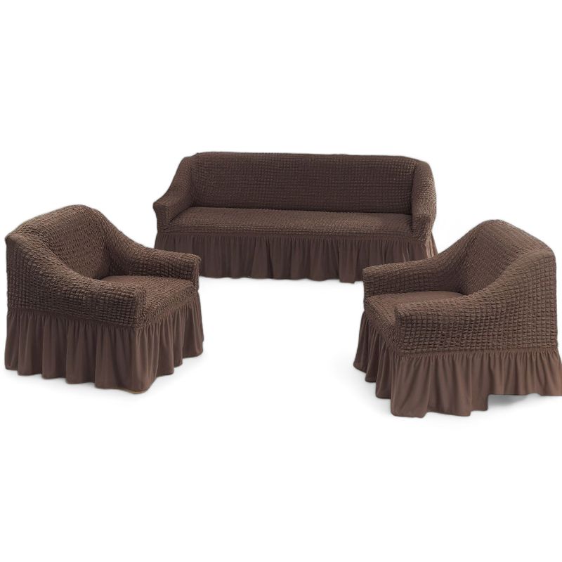 GENERICO - Juego Fundas Sillon Turca Sofa Living 1+1+3 Elasticada Cafe Oscuro