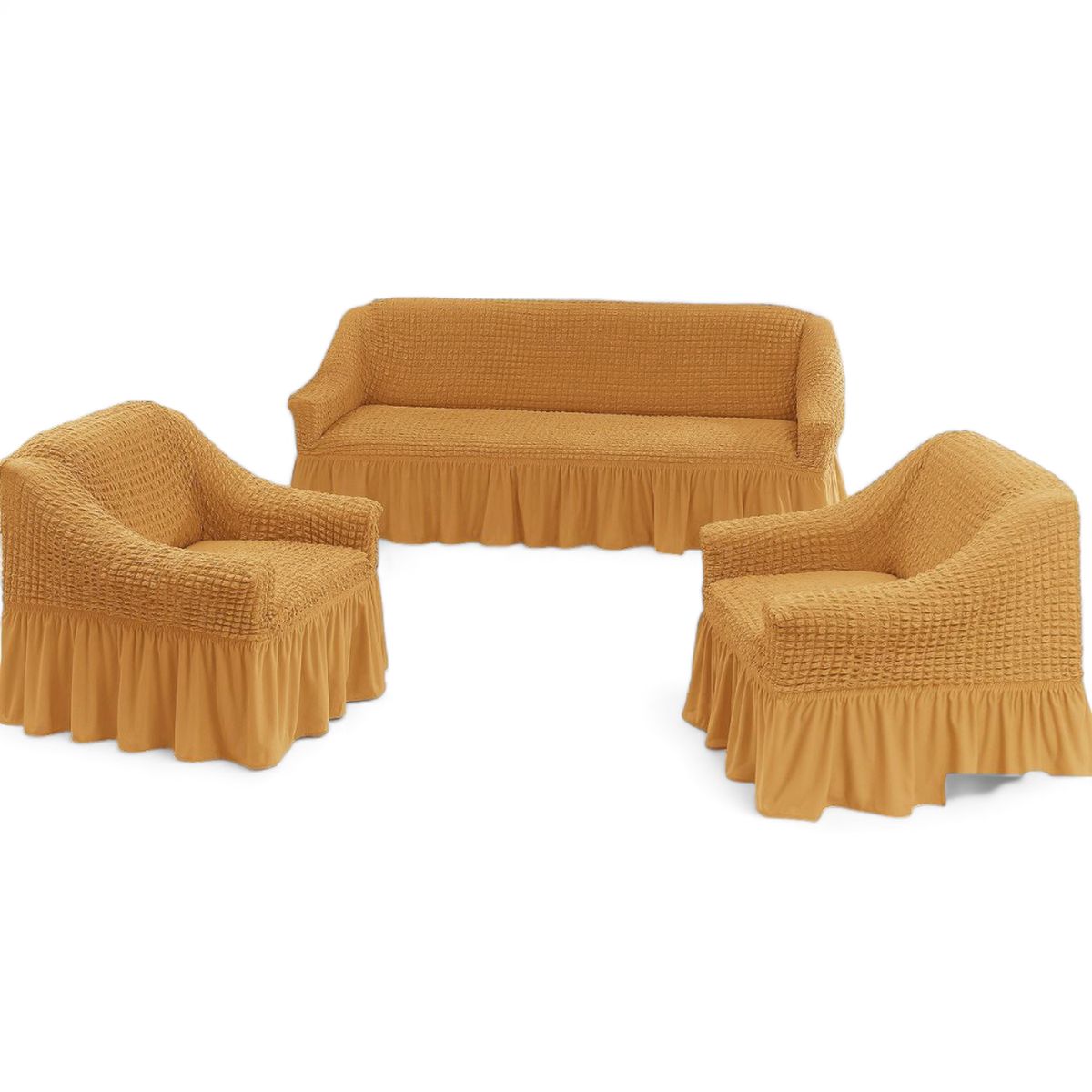 GENERICO - Juego Fundas Sillon Turca Sofa Living 1+1+3 Elasticada Mostaza