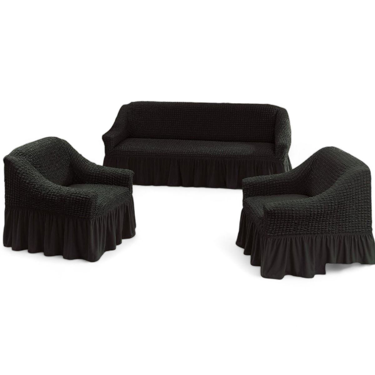 GENERICO - Juego Fundas Sillon Turca Sofa Living 1+1+3 Elasticada Negro