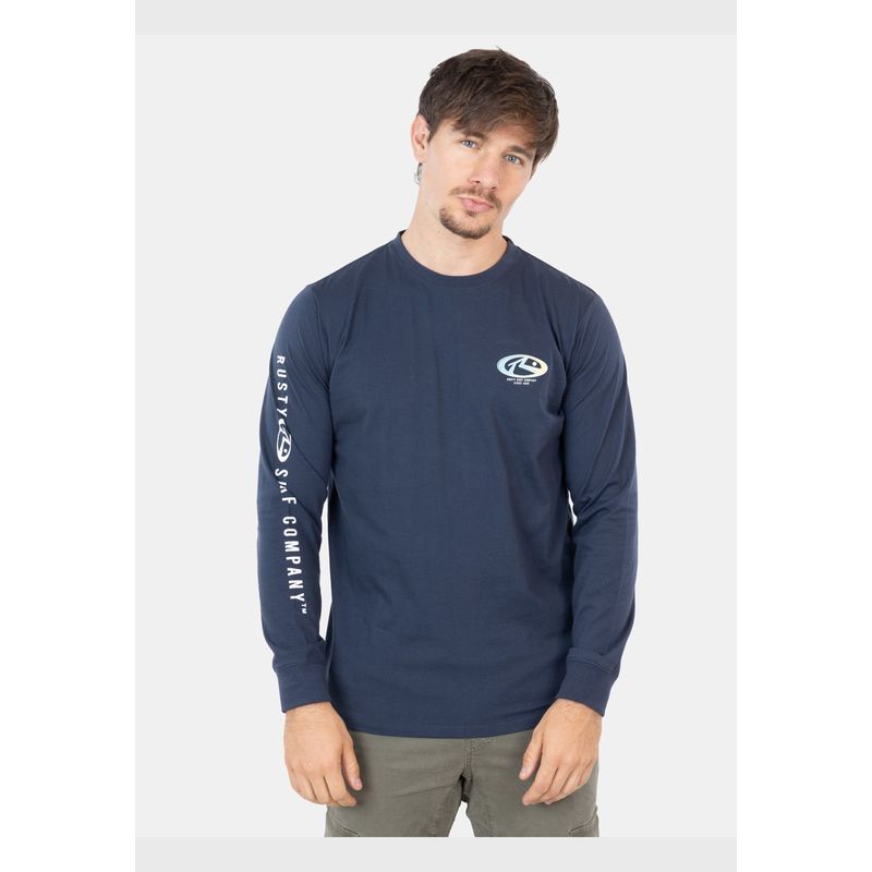 RUSTY - Polera Oval 90S Ls Tee Azul Marino Hombre Rusty